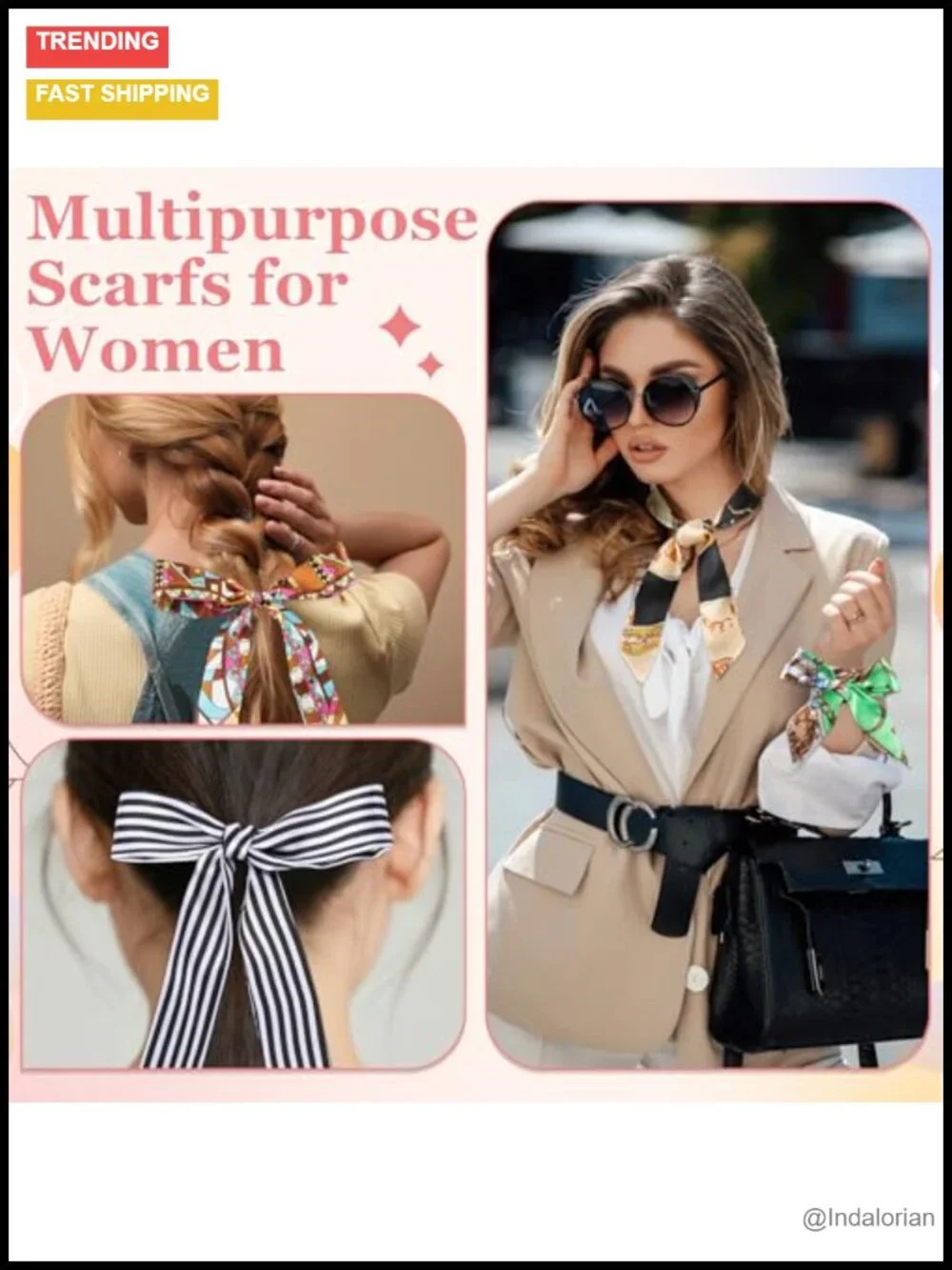 100 Pcs Purse Scarf for Women Satin Polyester Handbag Decorative Ribbon
